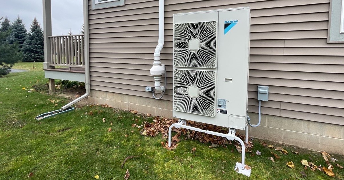A heat pump outside of a home